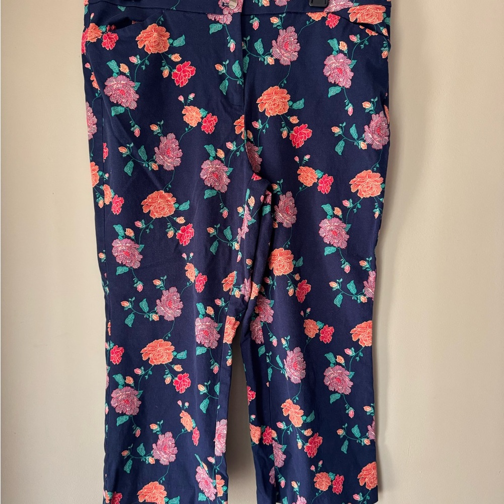 Chico's Vibrant Blue and Pink Floral Capri